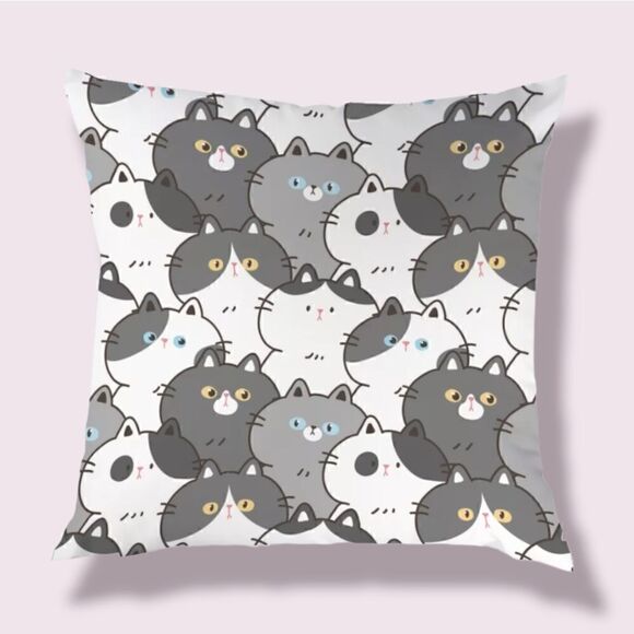 Cartoon Kitty Cats Pattern Zippered Pillowcase for Accent Pillow 17" x 17" - Picture 1 of 10
